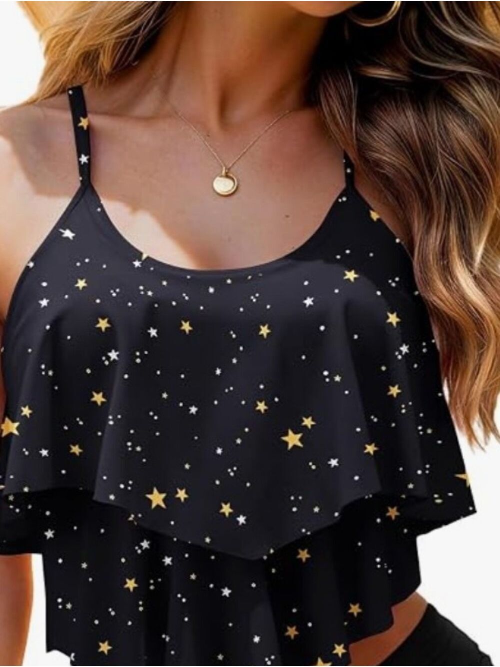 Adisputent Womens Black With Stars Top Only NWT Size L